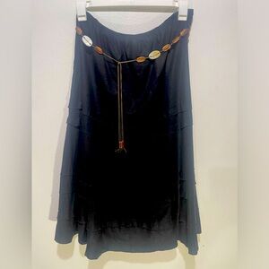 Equipments Linen blend Tiered Skirt Peasant Ruffle Gypsy belt Black Women’s 12